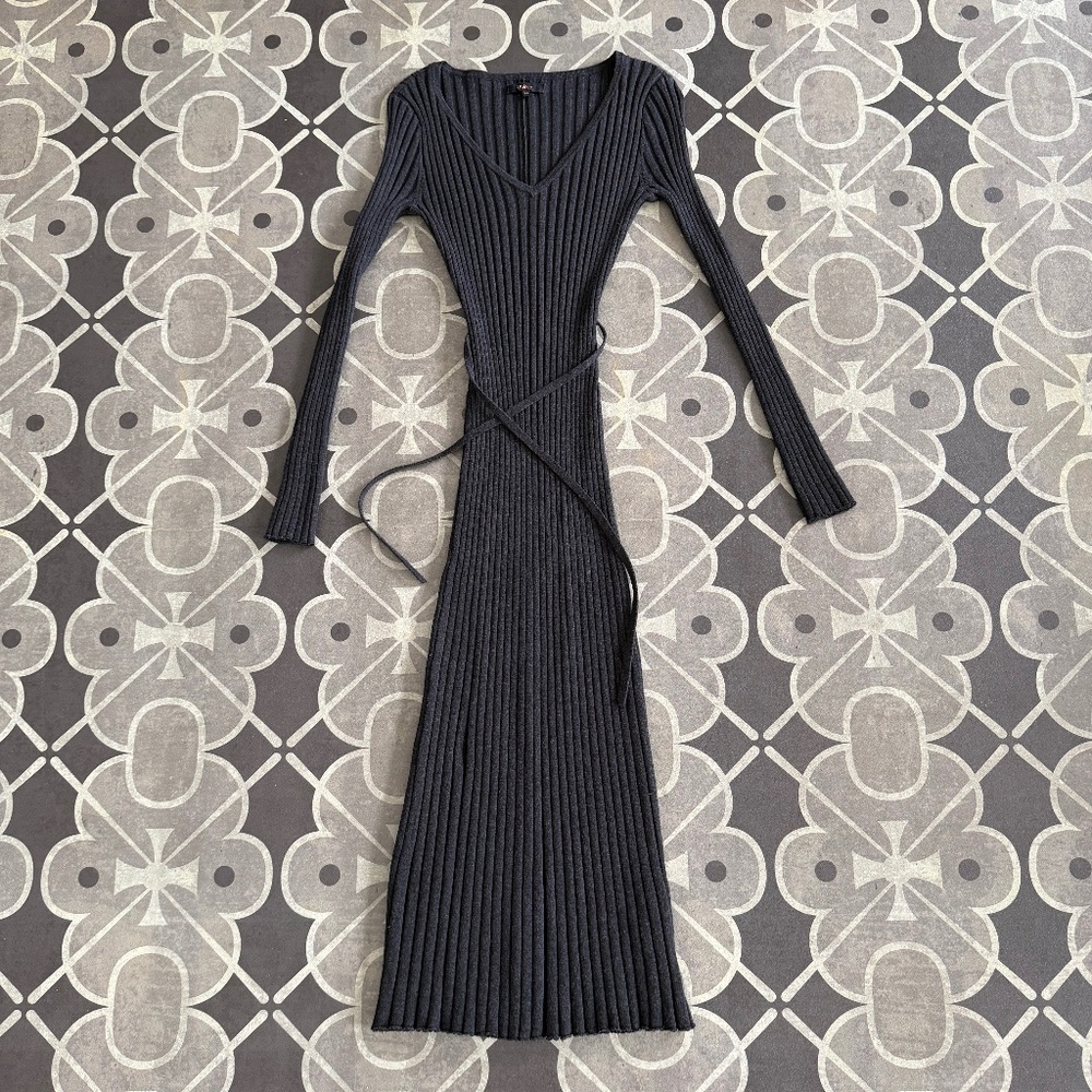 Quince Cotton Cashmere Ribbed Long Sleeve Dress